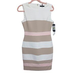 Tommy Hilfiger Women's Pink Striped Colorblock Crewneck Dress Petite Size 4 NWT